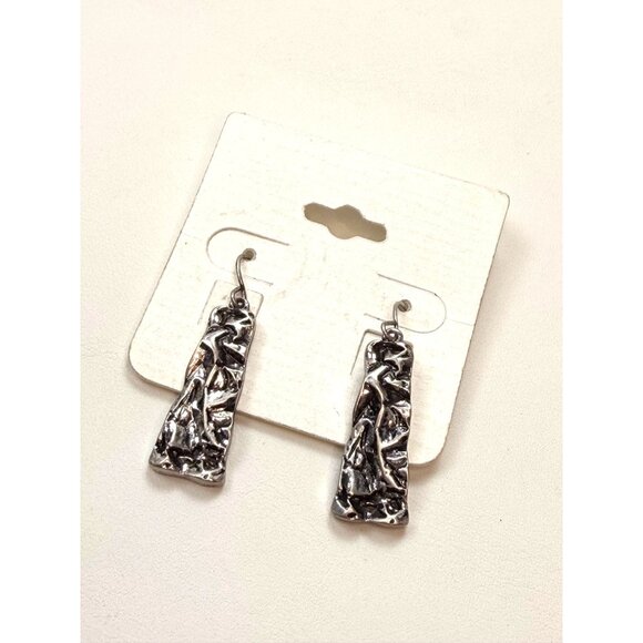 Textured Silver-Tone Dangle Earrings With Abstract Design - Picture 1 of 5